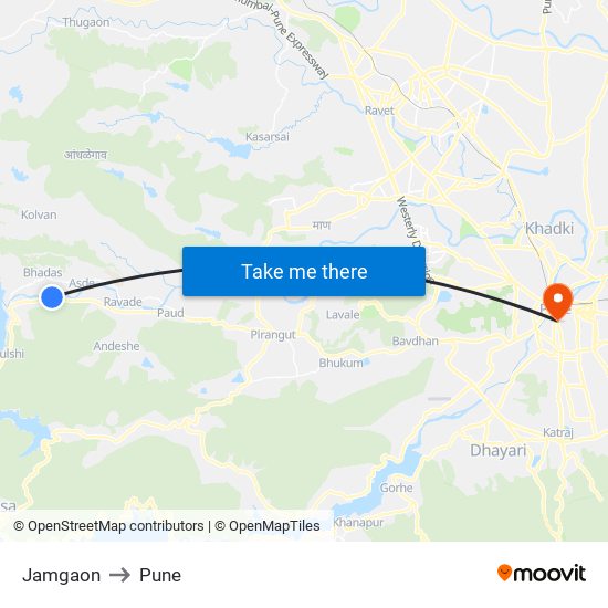 Jamgaon to Pune map