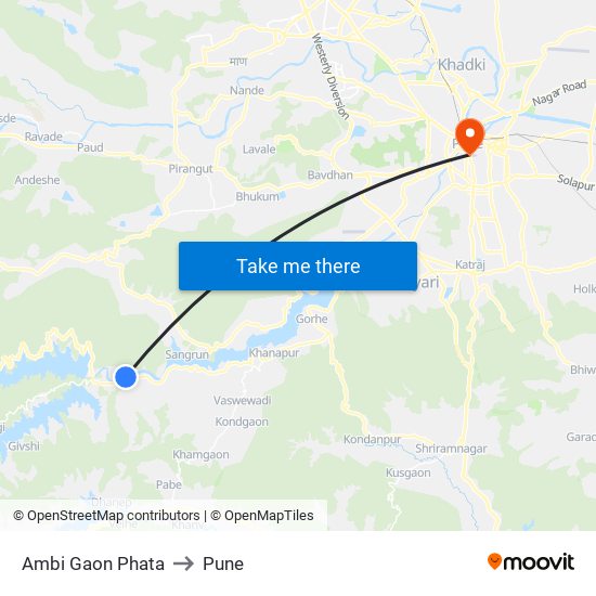 Ambi Gaon Phata to Pune map