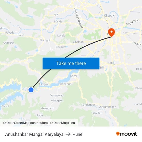 Anushankar Mangal Karyalaya to Pune map