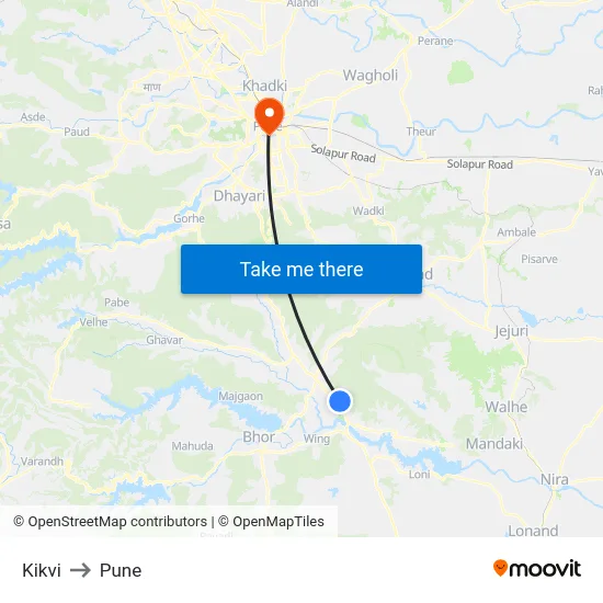 Kikvi to Pune map