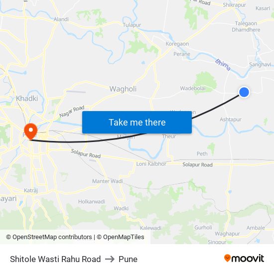 Shitole Wasti Rahu Road to Pune map