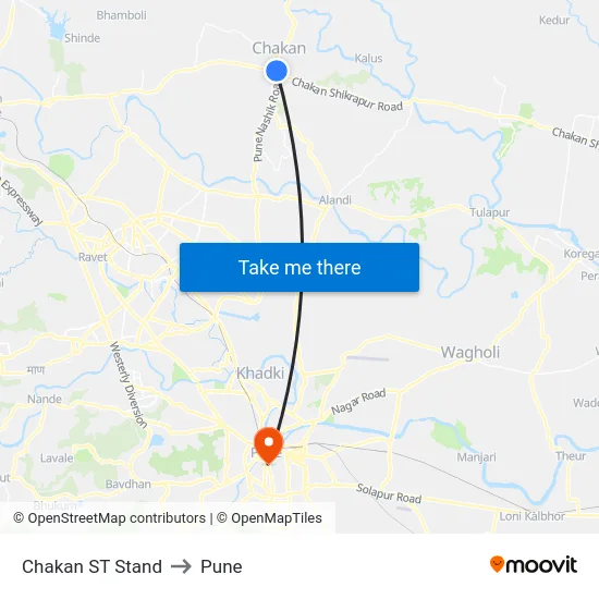 Chakan ST Stand to Pune map