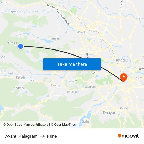 Avanti Kalagram to Pune map