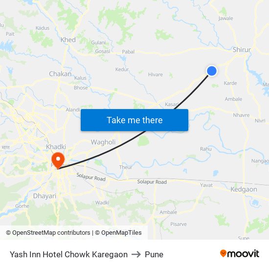 Yash Inn Hotel Chowk Karegaon to Pune map