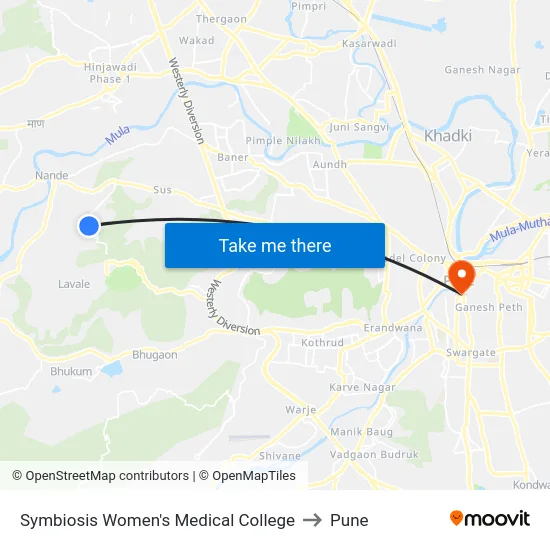 Symbiosis Women's Medical College to Pune map