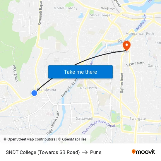 SNDT College (Towards SB Road) to Pune map