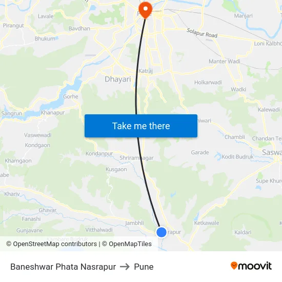 Baneshwar Phata Nasrapur to Pune map