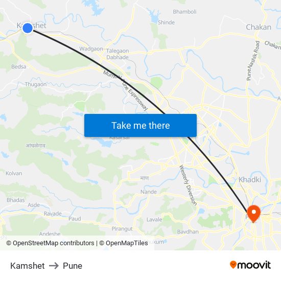 Kamshet to Pune map