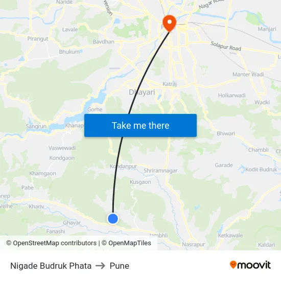 Nigade Budruk Phata to Pune map