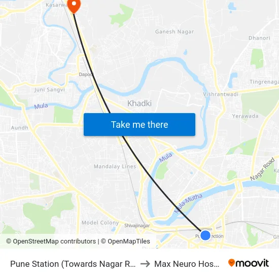 Pune Station (Towards Nagar Road) to Max Neuro Hospital map