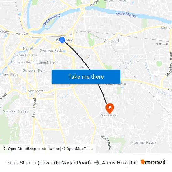 Pune Station (Towards Nagar Road) to Arcus Hospital map
