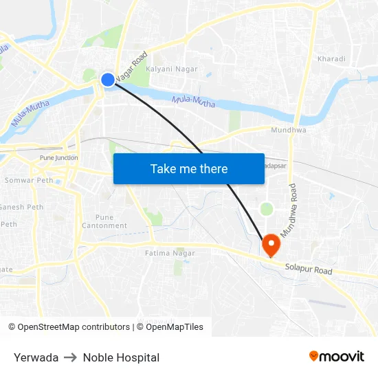 Yerwada to Noble Hospital map