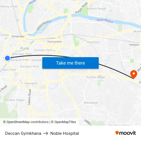 Deccan Gymkhana to Noble Hospital map