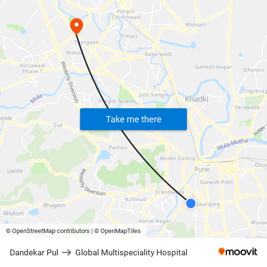 Dandekar Pul to Global Multispeciality Hospital map