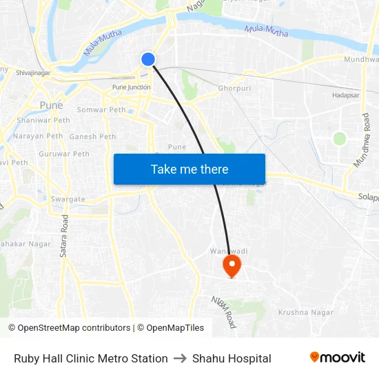 Ruby Hall Clinic to Shahu Hospital map