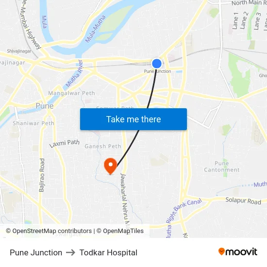 Pune Junction to Todkar Hospital map