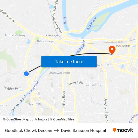 Goodluck Chowk Deccan to David Sassoon Hospital map