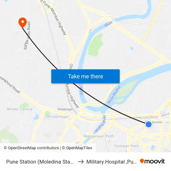 Pune Station (Towards Nagar Road) to Military Hospital ,Pune map