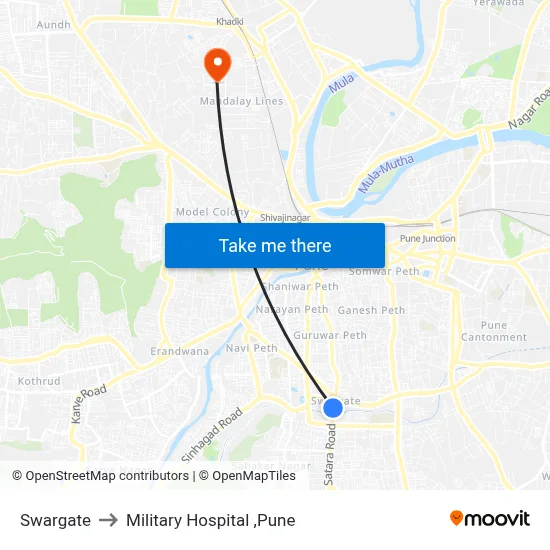 Swargate to Military Hospital ,Pune map