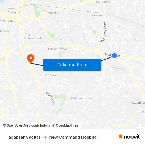 Hadapsar Gadital to New Command Hospital map
