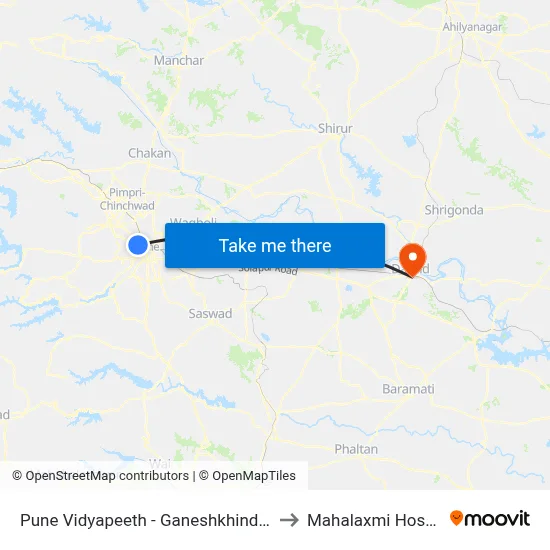 Pune Vidyapeeth - Ganeshkhind Road to Mahalaxmi Hospital map