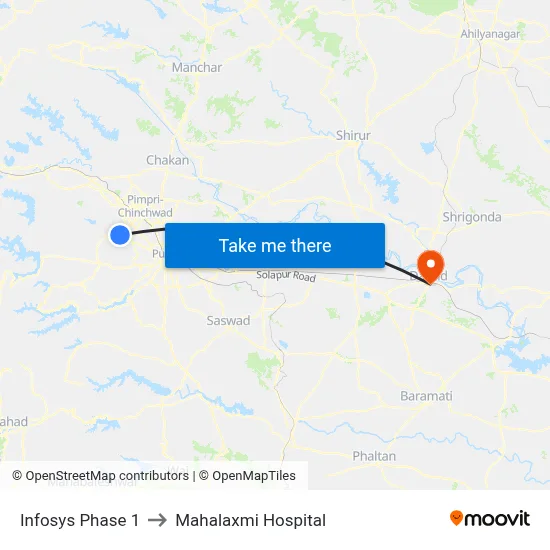 Infosys Phase 1 to Mahalaxmi Hospital map