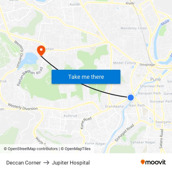 Deccan Corner to Jupiter Hospital map