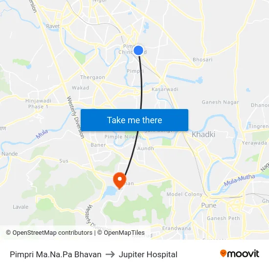 Pimpri Ma.Na.Pa Bhavan to Jupiter Hospital map
