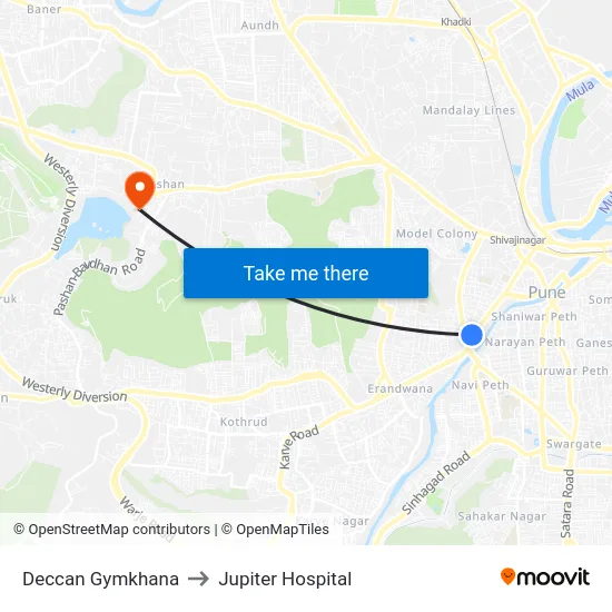 Deccan Gymkhana to Jupiter Hospital map