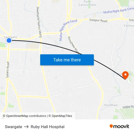 Swargate to Ruby Hall Hospital map