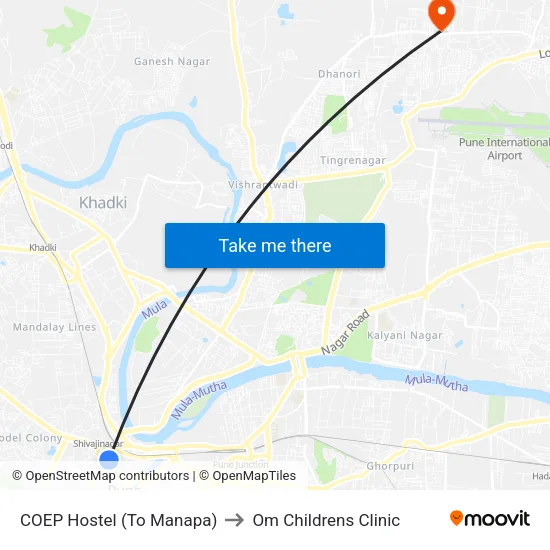 COEP Hostel (To Manapa) to Om Childrens Clinic map