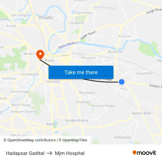 Hadapsar Gadital to Mjm Hospital map