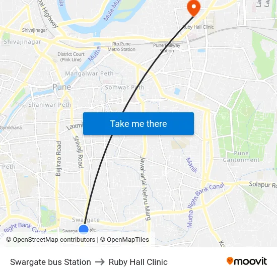 Swargate bus Station to Ruby Hall Clinic map