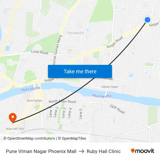 Pune Viman Nagar Phoenix Mall to Ruby Hall Clinic map