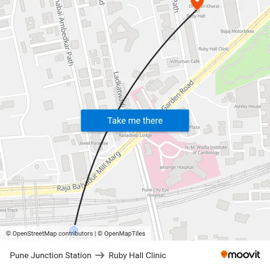 Pune Junction Station to Ruby Hall Clinic map