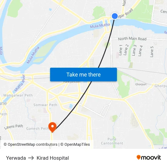 Yerwada to Kirad Hospital map
