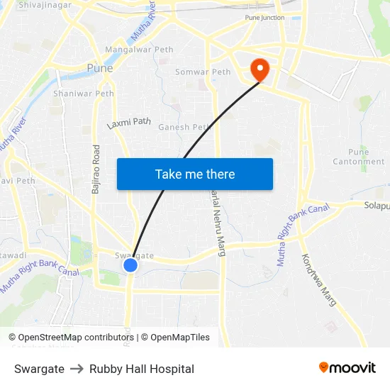 Swargate to Rubby Hall Hospital map