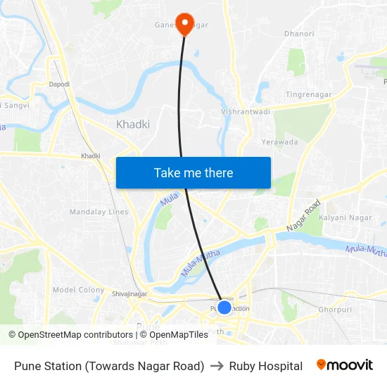 Pune Station (Towards Nagar Road) to Ruby Hospital map