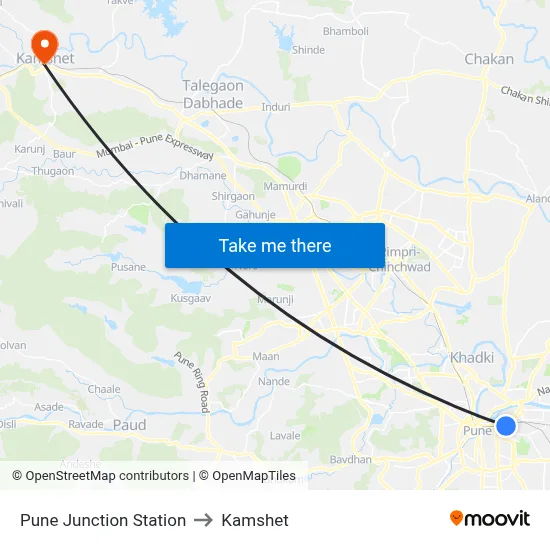 Pune Junction Station to Kamshet map