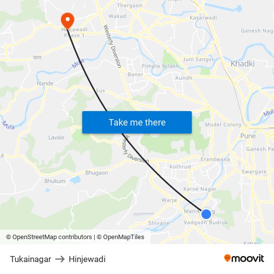 Tukainagar to Hinjewadi map