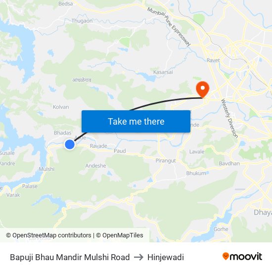 Bapuji Bhau Mandir Mulshi Road to Hinjewadi map