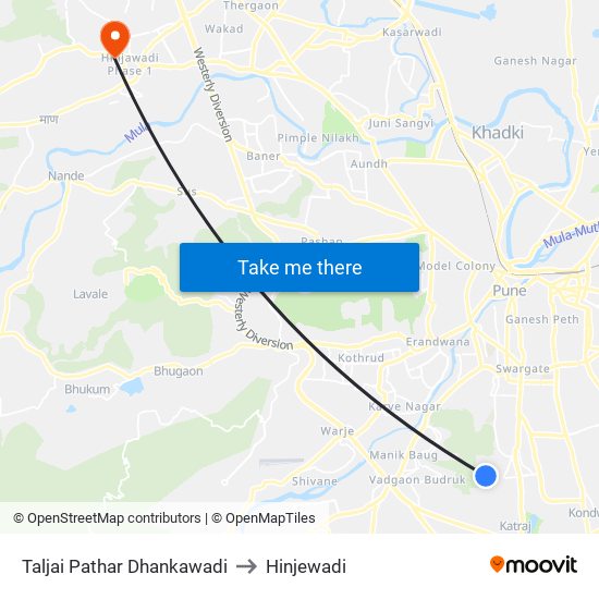 Taljai Pathar Dhankawadi to Hinjewadi map