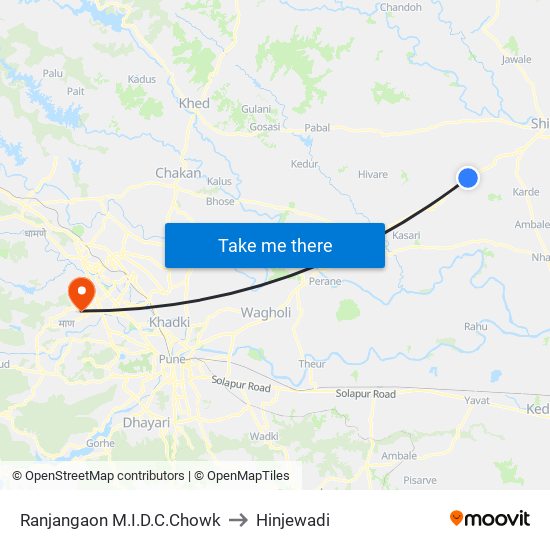 MIDC Chowk Ranjangaon to Hinjewadi map