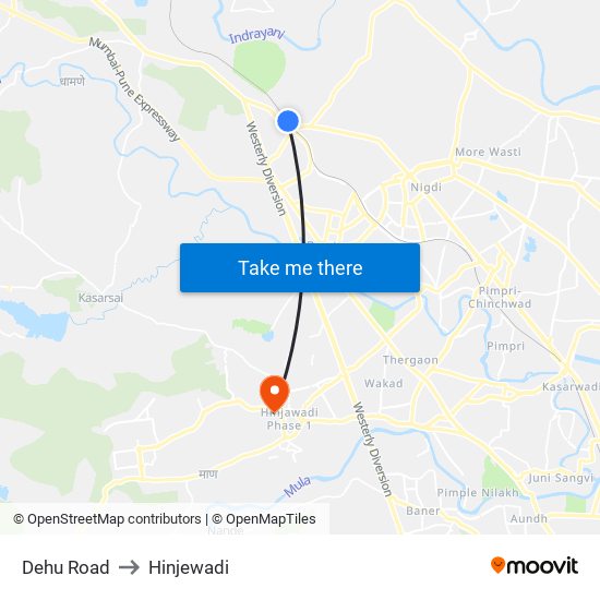 Dehu Road to Hinjewadi map