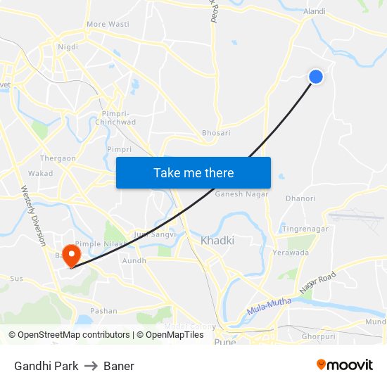 Gandhi Park to Baner map