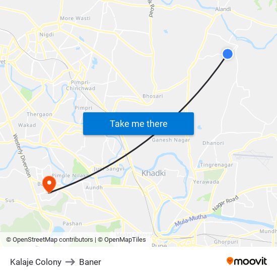Kalaje Colony to Baner map