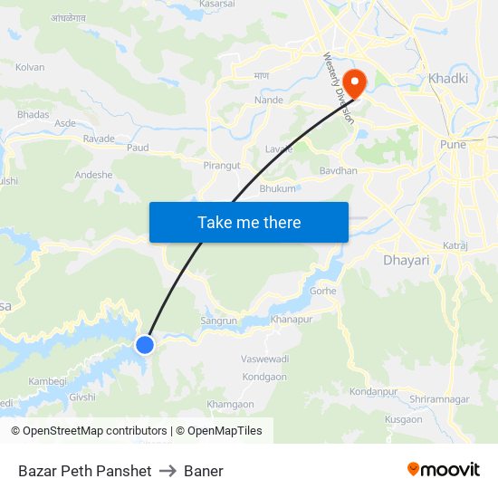 Bazar Peth Panshet to Baner map