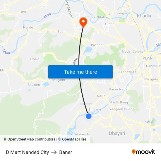 D Mart Nanded City to Baner map