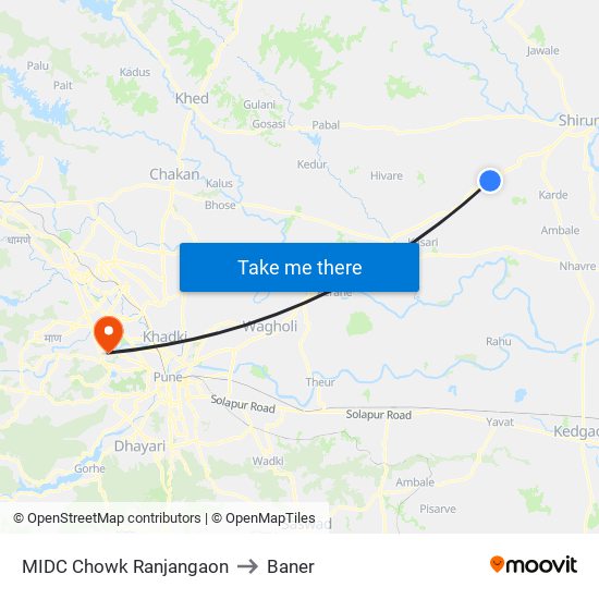 MIDC Chowk Ranjangaon to Baner map