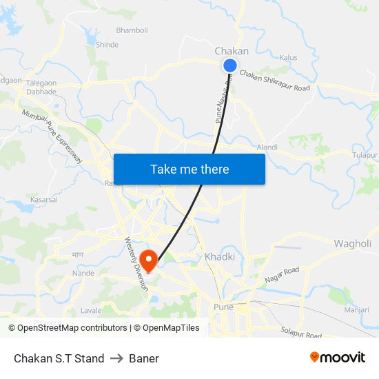 Chakan S.T Stand to Baner map